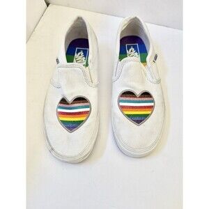 Women Vans Asher Pride Glitter White Rainbow Heart Slip-On Sneakers Size 8